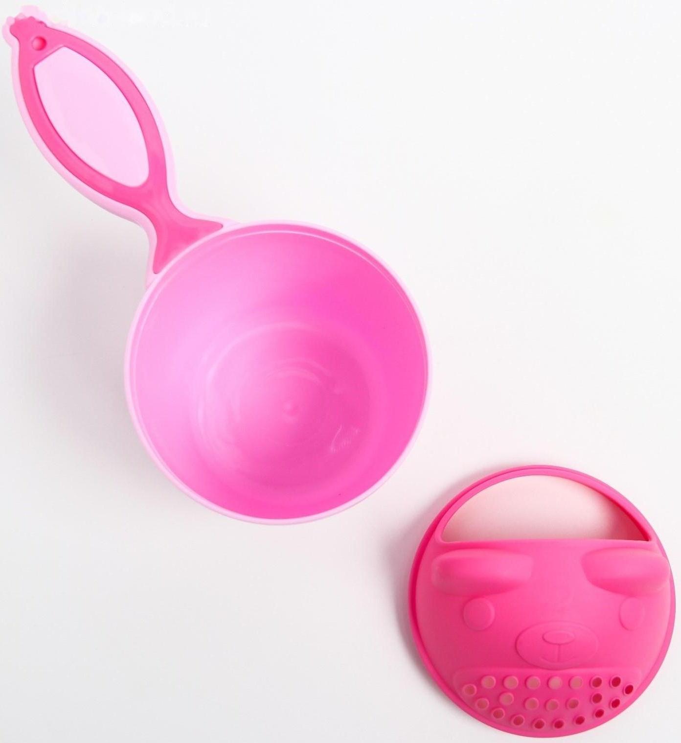 Ковш для купания и мытья головы, детский банный ковшик, хозяйственный «Мишка», 600 мл., цвет розовый