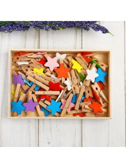 Набор прищепок в деревянной коробке «Звёздочки», набор 50 шт.