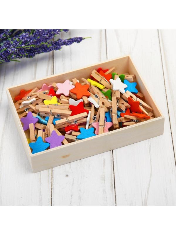 Набор прищепок в деревянной коробке «Звёздочки», набор 50 шт.