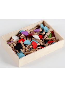 Набор прищепок в деревянной коробке «Сердечки» набор 50 шт.