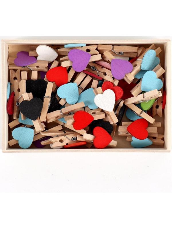 Набор прищепок в деревянной коробке «Сердечки» набор 50 шт.