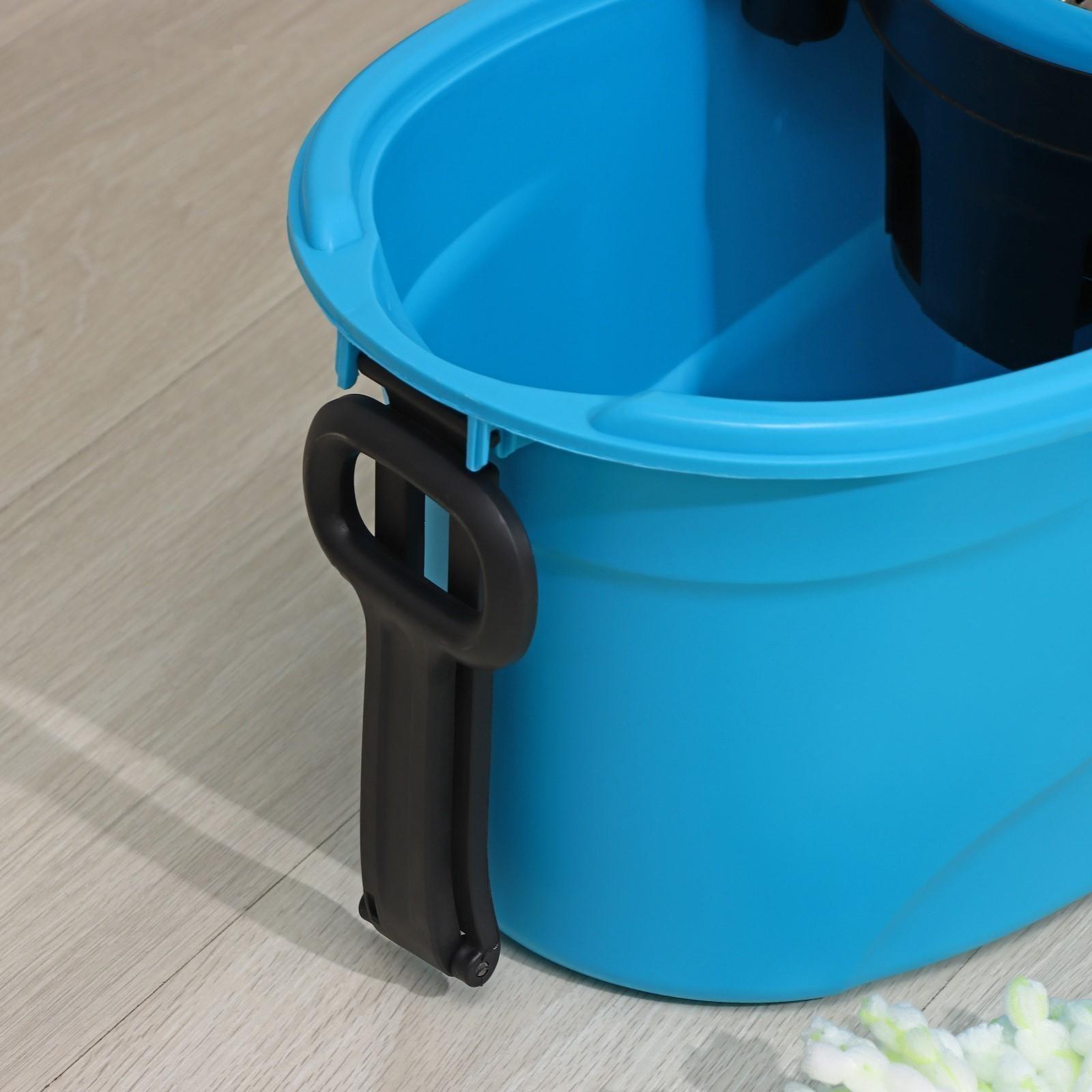 Набор для уборки: ведро на колёсиках с металлической центрифугой 18 л, швабра, запасная насадка из микрофибры, цвет синий