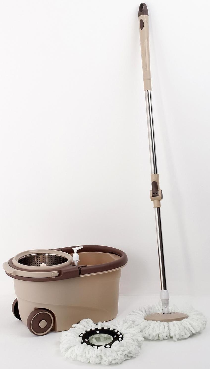 Набор для уборки: ведро на колёсиках с металлической центрифугой 18 л, швабра, запасная насадка из микрофибры, цвет синий