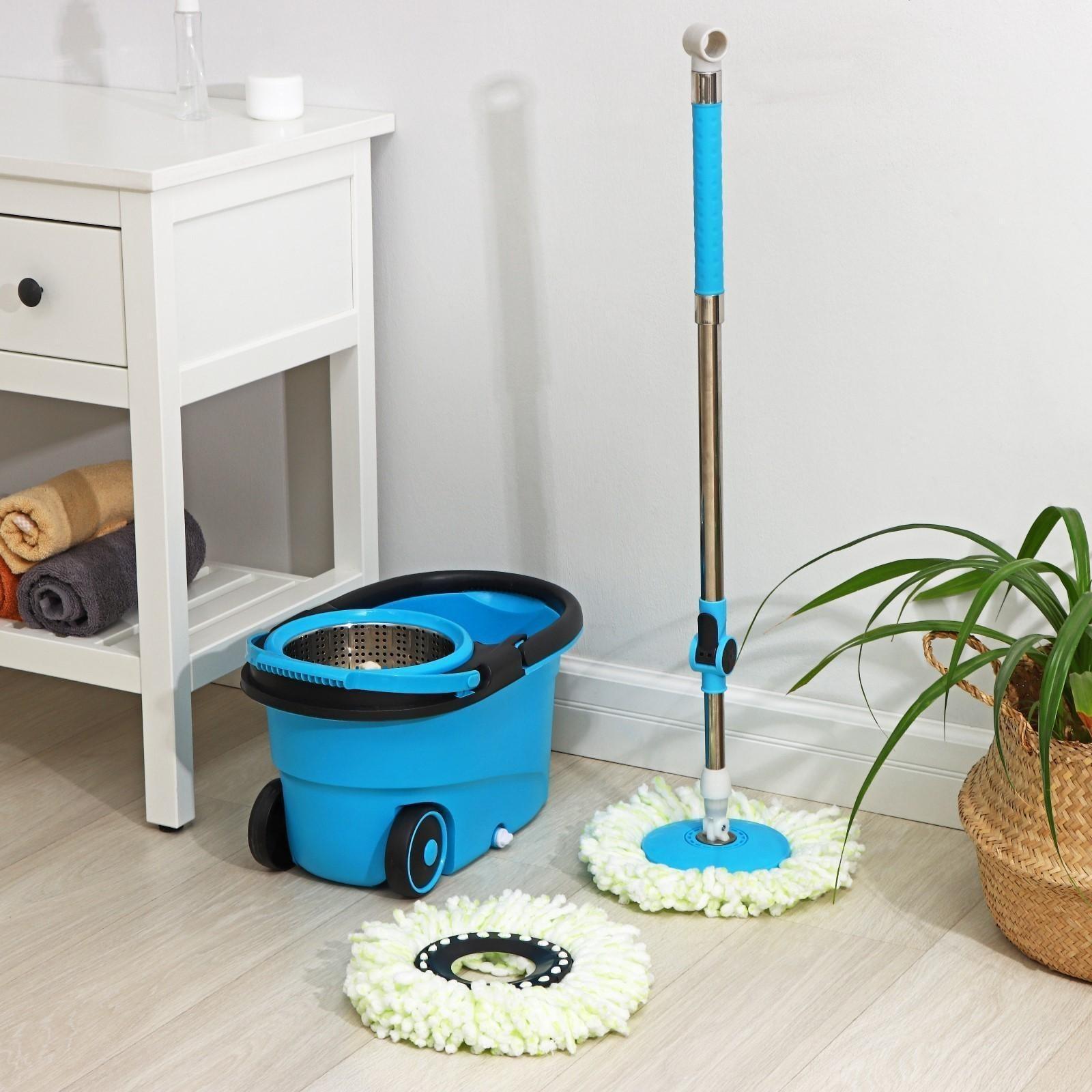 Набор для уборки: ведро на колёсиках с металлической центрифугой 18 л, швабра, запасная насадка из микрофибры, цвет синий