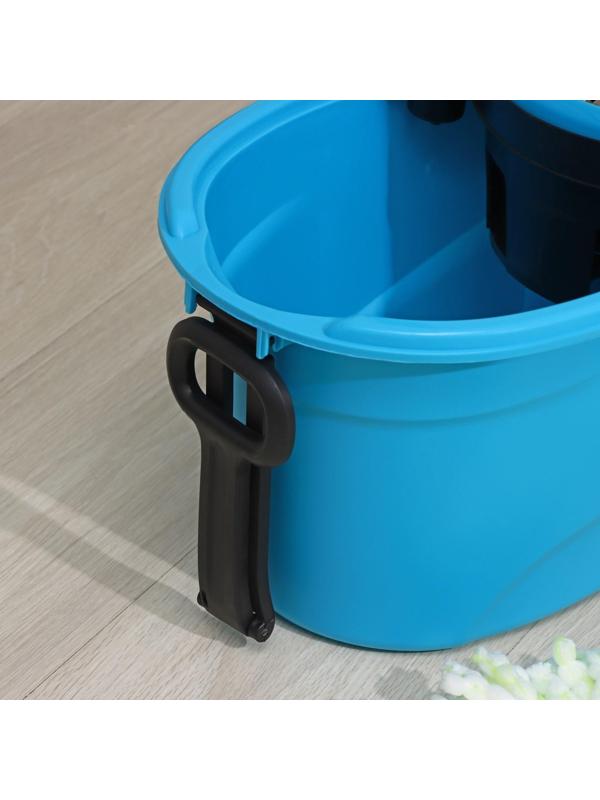 Набор для уборки: ведро на колёсиках с металлической центрифугой 18 л, швабра, запасная насадка из микрофибры, цвет синий