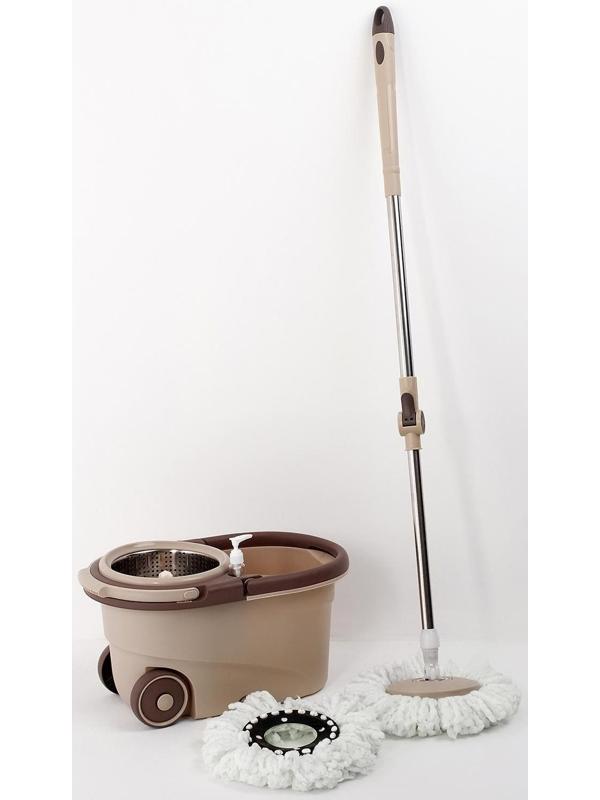 Набор для уборки: ведро на колёсиках с металлической центрифугой 18 л, швабра, запасная насадка из микрофибры, цвет синий