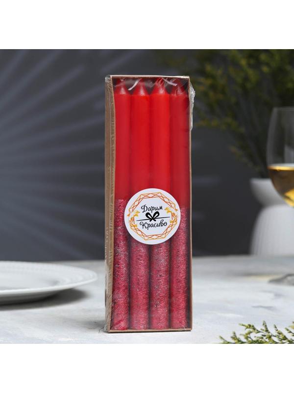 Набор свечей классических, 1,9х 20 см, красный металлик