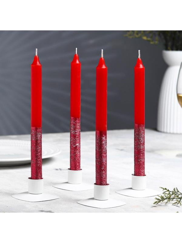 Набор свечей классических, 1,9х 20 см, красный металлик