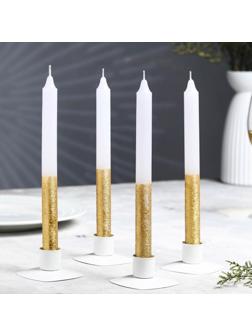 Набор свечей классических,1,9х 20 см, бело-золотой металлик
