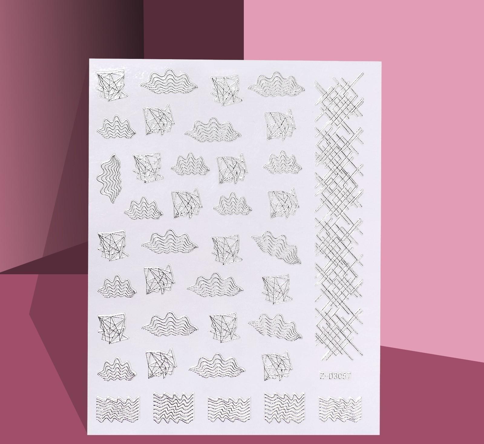 Наклейки для ногтей «Абстракция», металлизированные, цвет серебристый