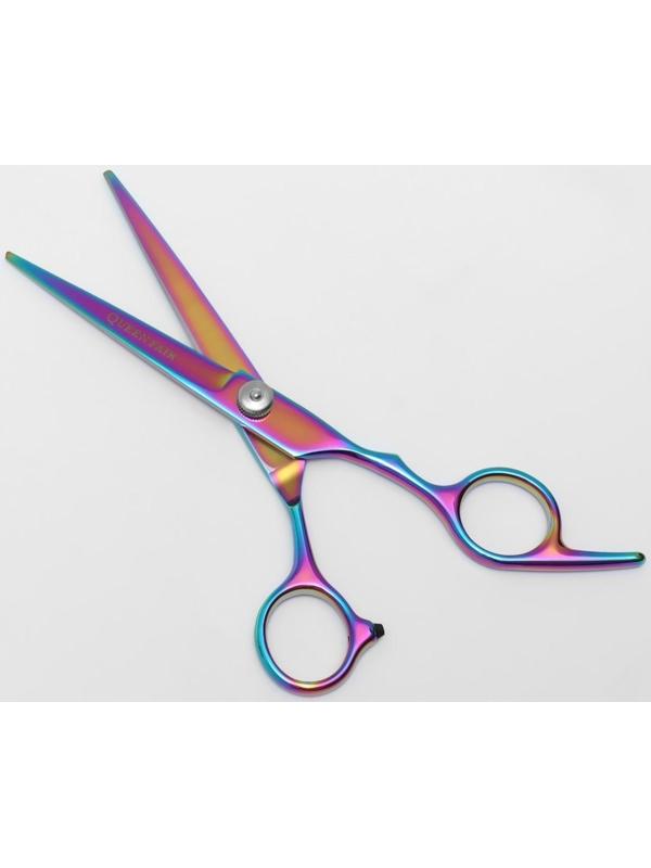 Ножницы парикмахерские с упором «Premium», загнутые кольца, лезвие — 6 см, цвет хамелеон