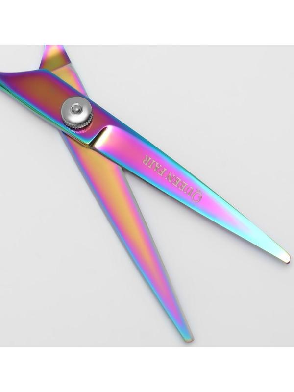 Ножницы парикмахерские с упором «Premium», загнутые кольца, лезвие — 6 см, цвет хамелеон