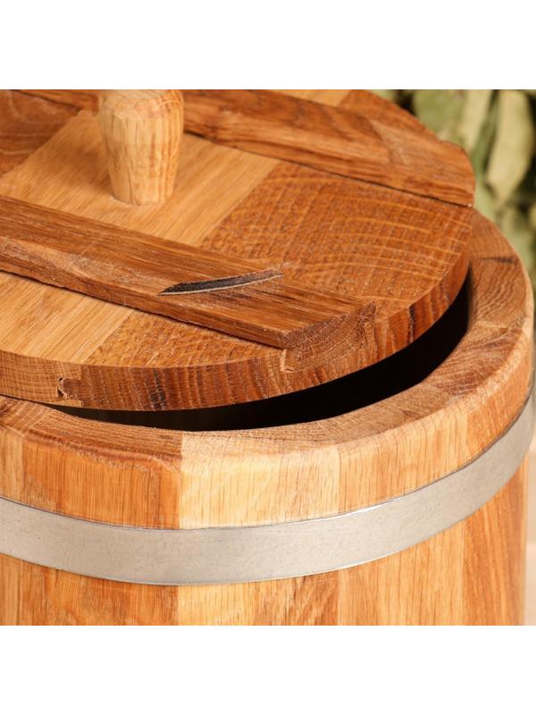 Кадка дубовая, 5л, нержавеющий обруч, с крышкой, с гнетом