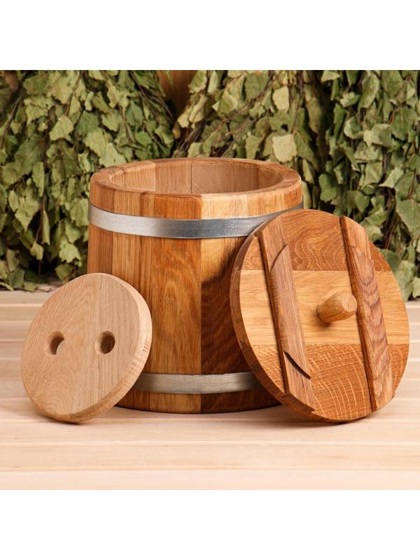 Кадка дубовая, 5л, нержавеющий обруч, с крышкой, с гнетом