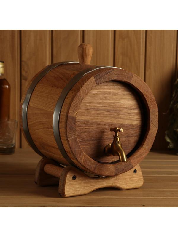 Бочка дубовая на подставке, 3л, кавказский дуб, кран из латуни, покрыта льняным маслом