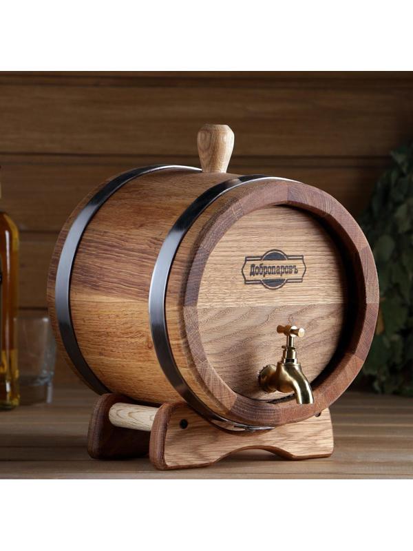 Бочка дубовая на подставке, 3л, кавказский дуб, кран из латуни, покрыта льняным маслом