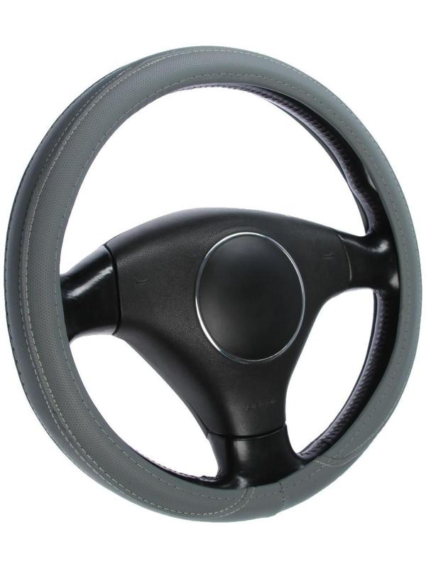 Оплетка Cartage, кожа PU, перфорация, размер 38 см, серый