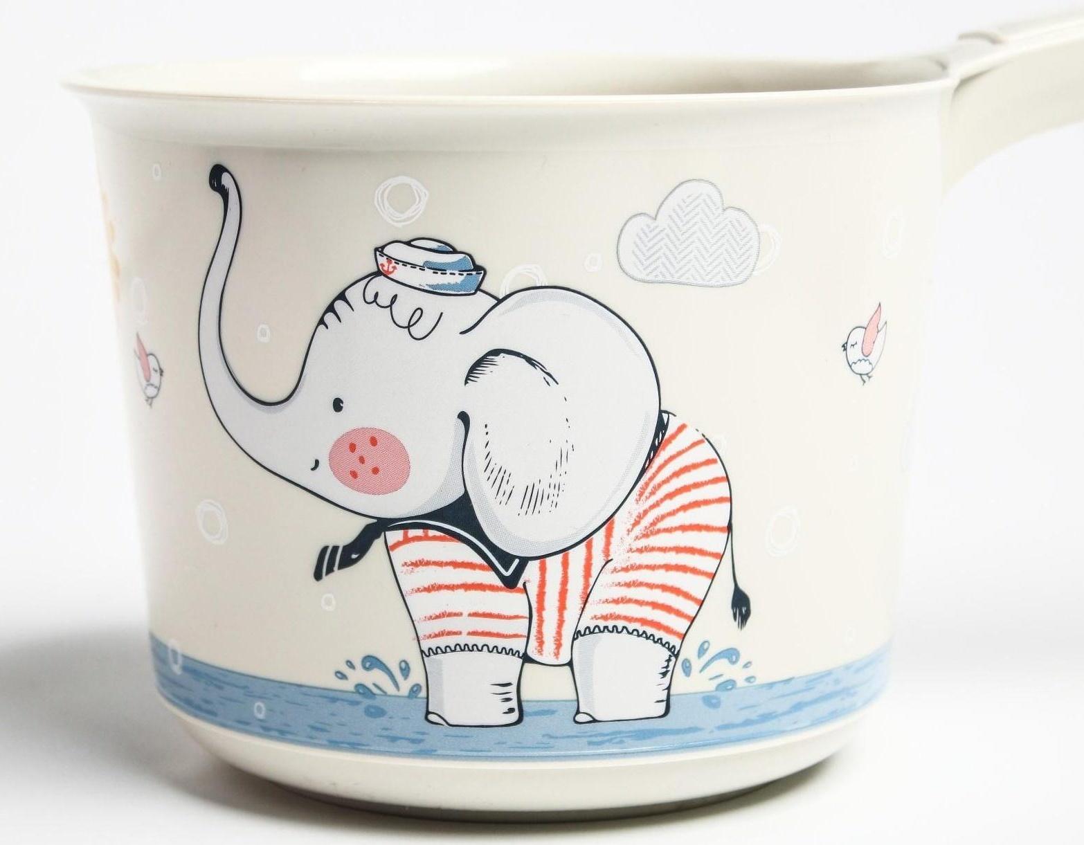 Ковш для купания и мытья головы, детский банный ковшик, хозяйственный 1,5 л., ДЕКО, «Слоник»