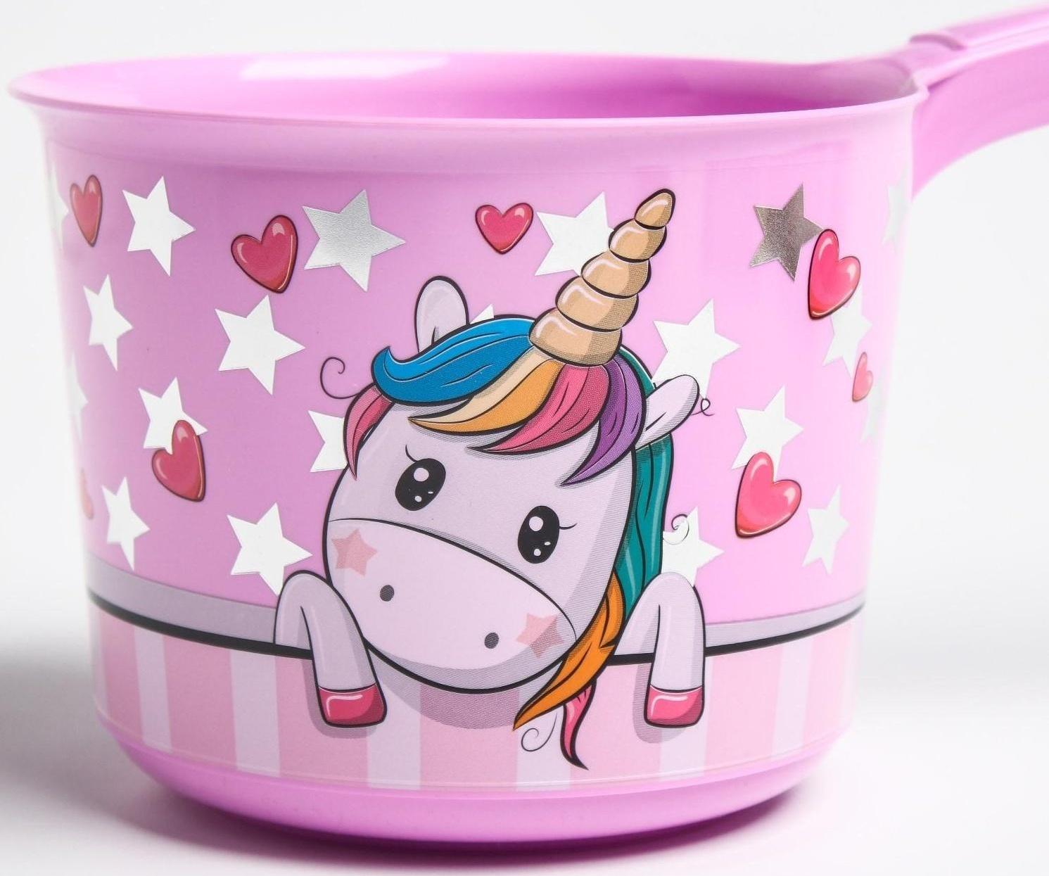 Ковш для купания и мытья головы, детский банный ковшик, хозяйственный 1,5 л., ДЕКО, «Единорог»