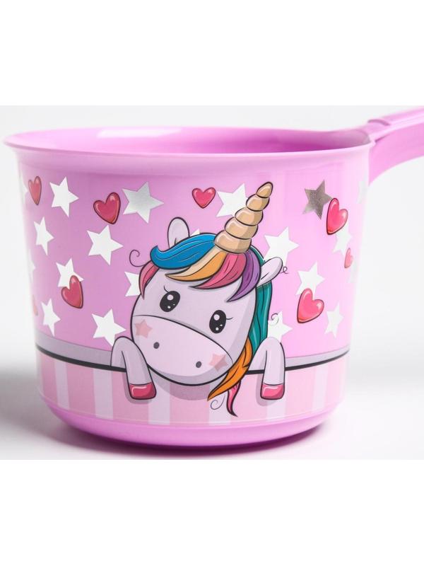 Ковш для купания и мытья головы, детский банный ковшик, хозяйственный 1,5 л., ДЕКО, «Единорог»