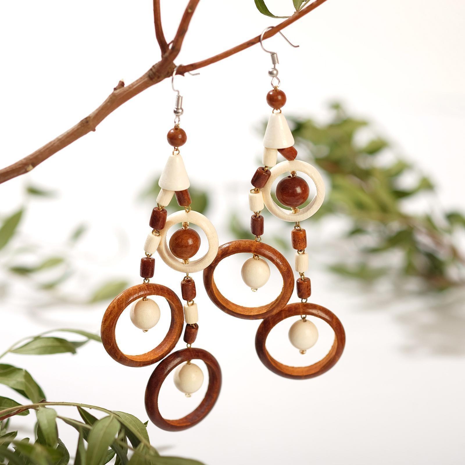 Серьги ручная работа, деревянные 