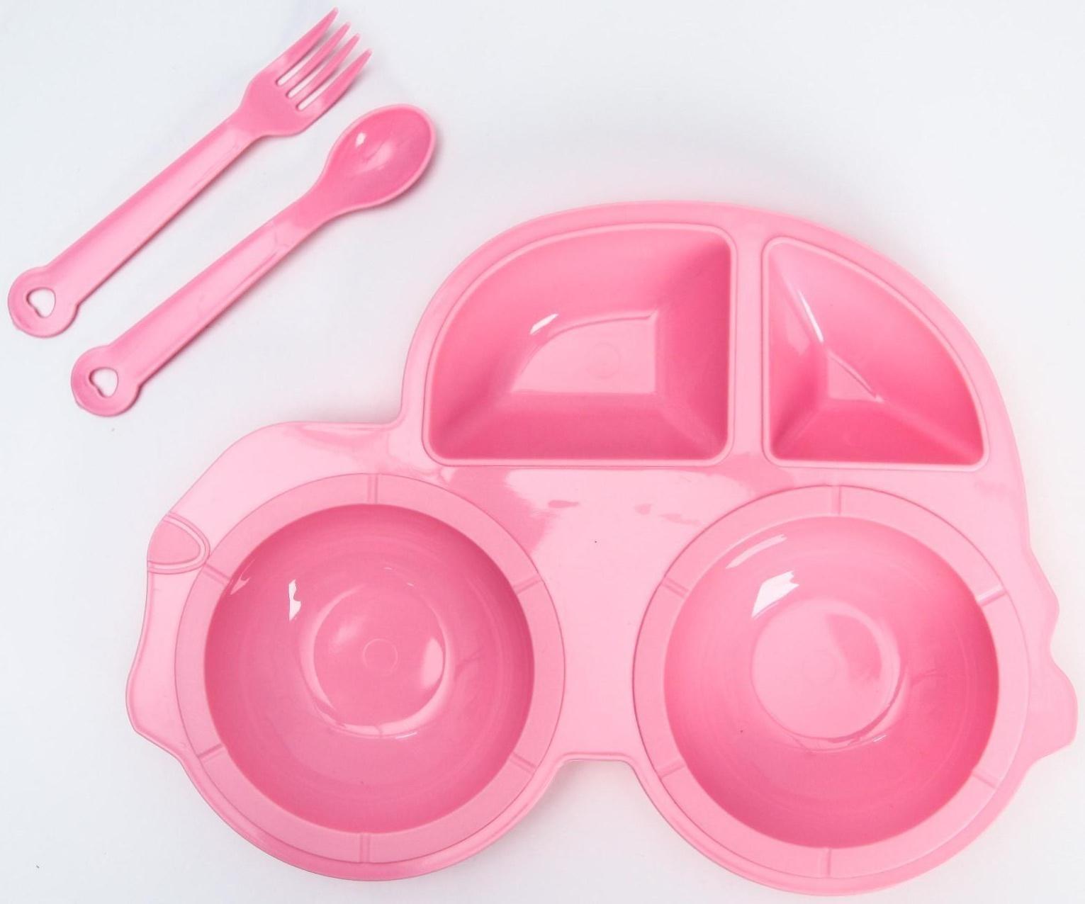 Набор посуды: 3 предмета, тарелка, вилка, ложка, цвет МИКС