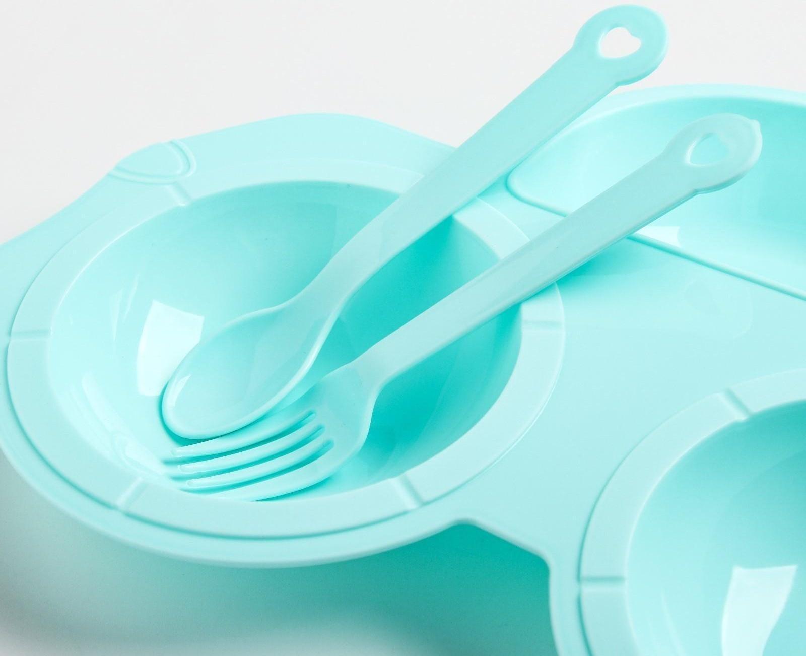 Набор посуды: 3 предмета, тарелка, вилка, ложка, цвет МИКС