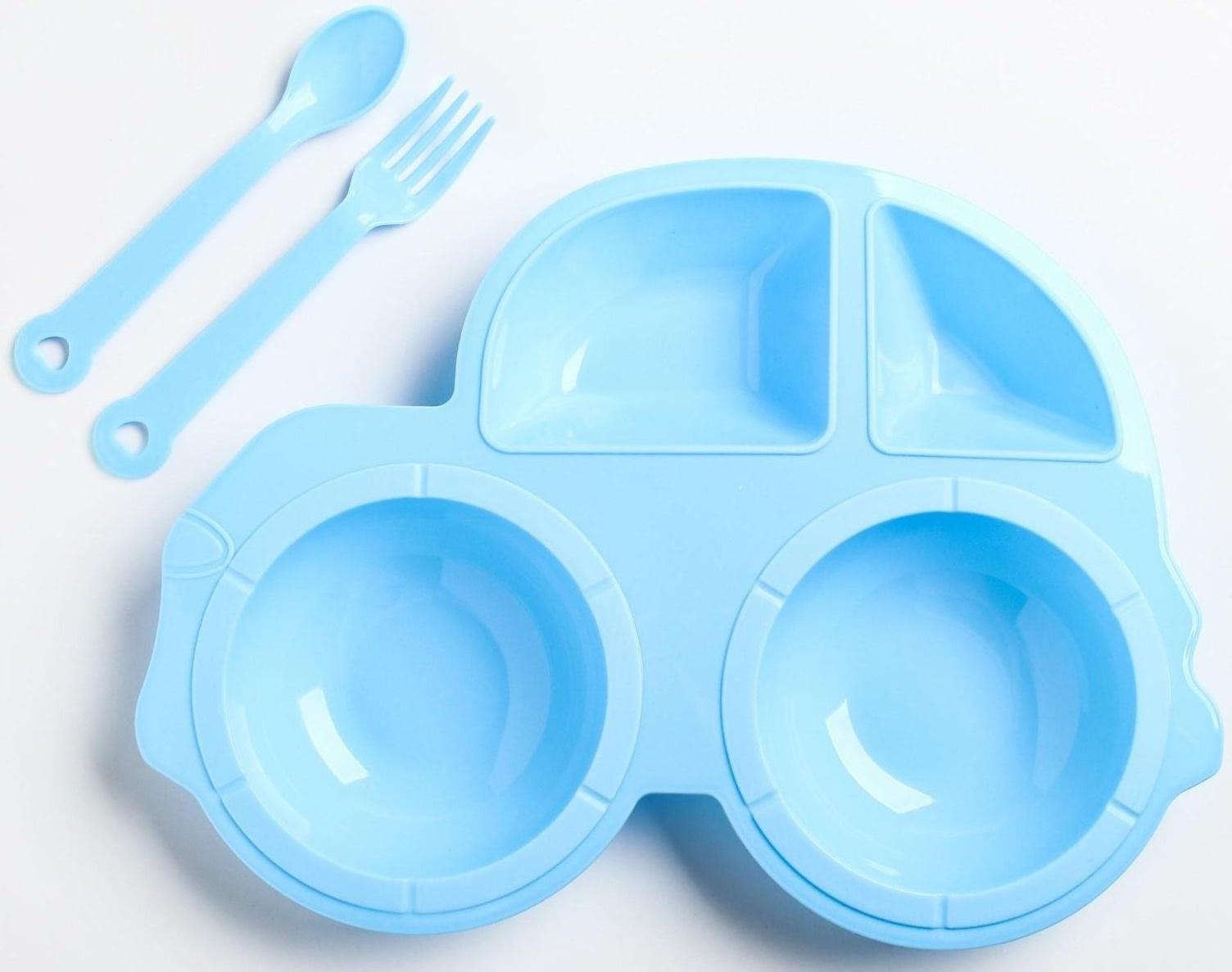 Набор посуды: 3 предмета, тарелка, вилка, ложка, цвет МИКС