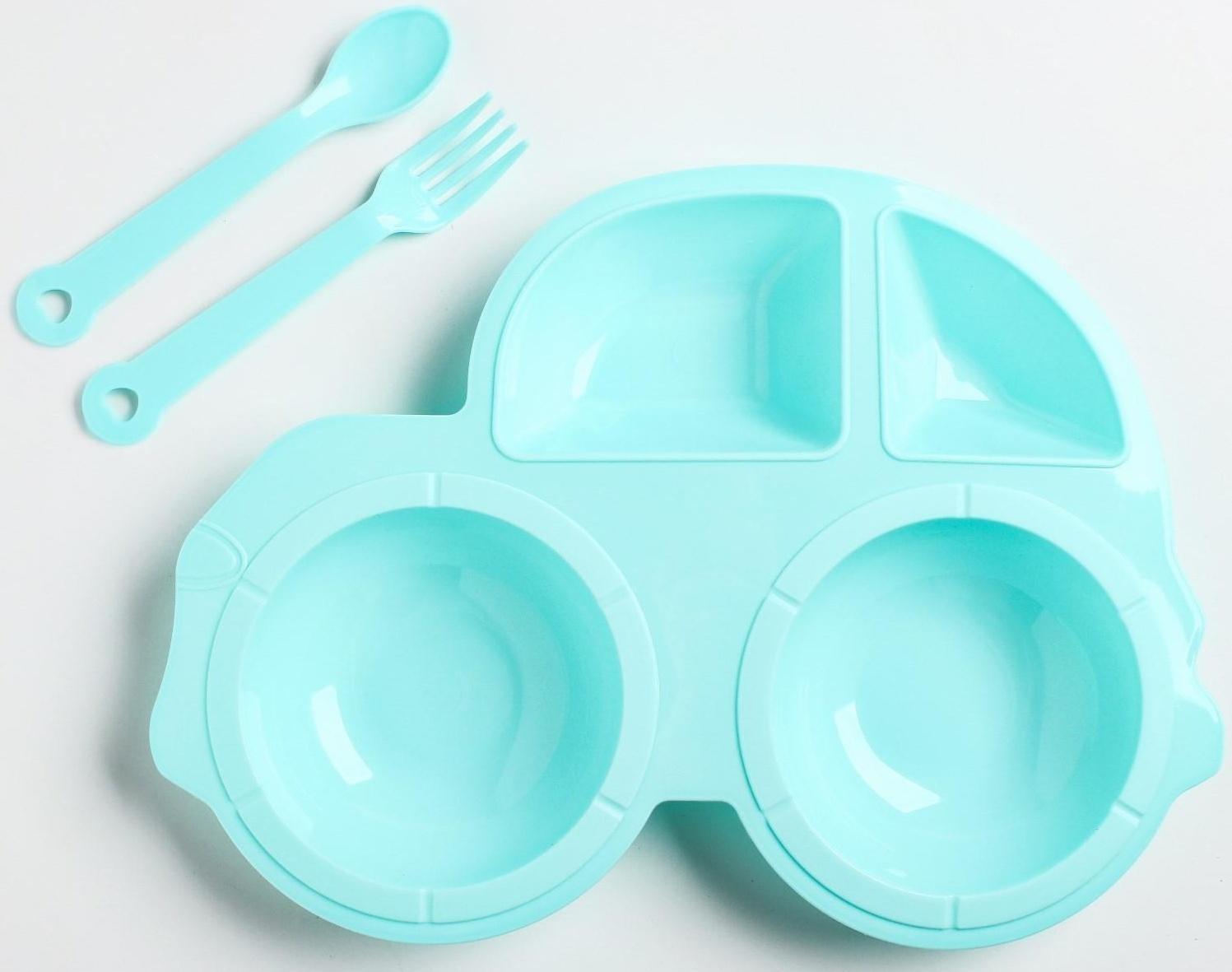 Набор посуды: 3 предмета, тарелка, вилка, ложка, цвет МИКС