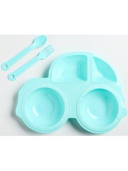 Набор посуды: 3 предмета, тарелка, вилка, ложка, цвет МИКС