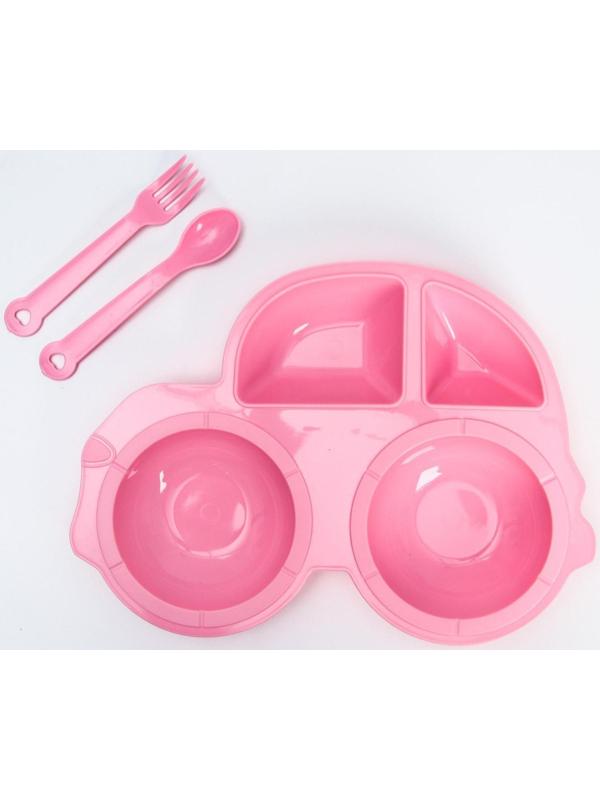 Набор посуды: 3 предмета, тарелка, вилка, ложка, цвет МИКС