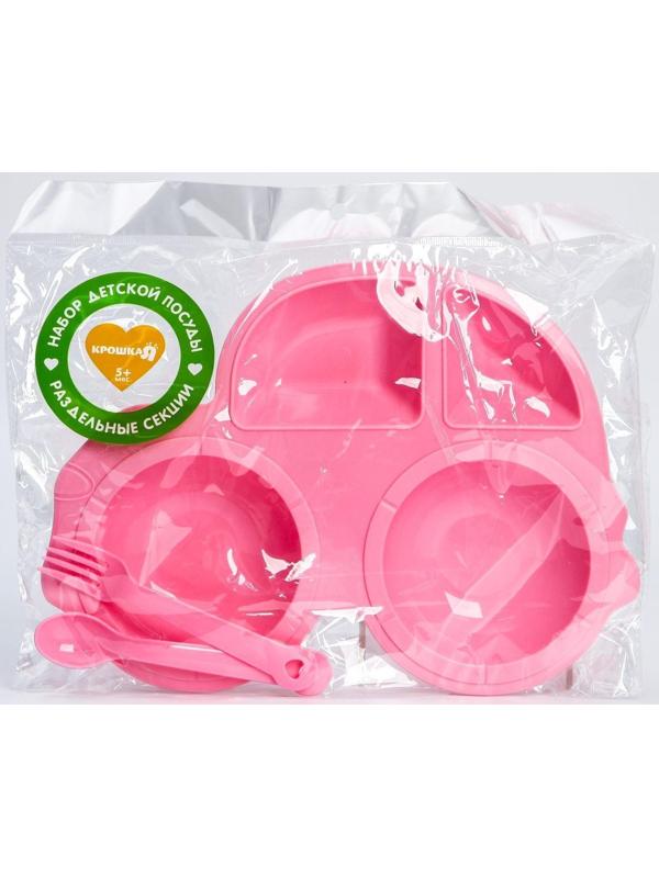 Набор посуды: 3 предмета, тарелка, вилка, ложка, цвет МИКС