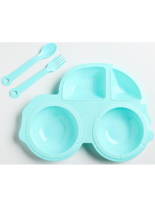Набор посуды: 3 предмета, тарелка, вилка, ложка, цвет МИКС