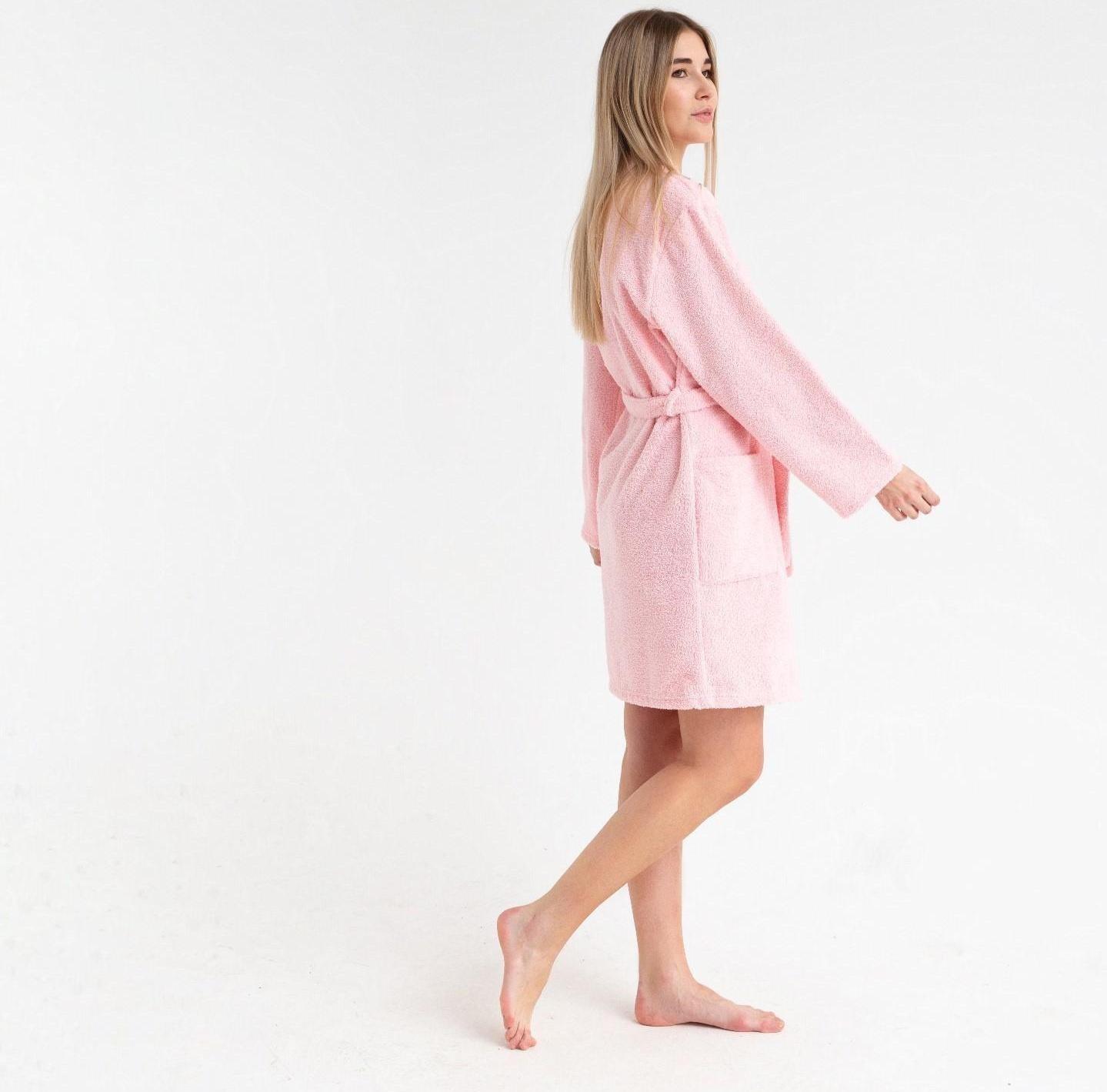 Халат махровый Экономь и Я женский, размер 46-48 цвет нежно-розовый, 100% хлопок, 320 гр/м2