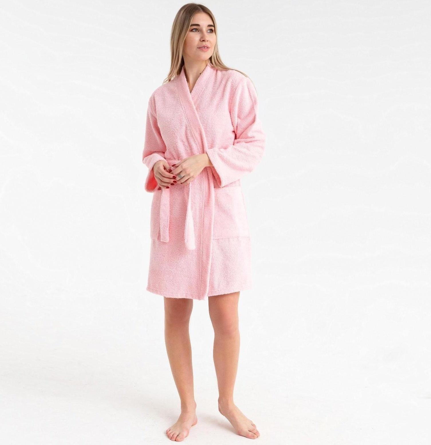 Халат махровый Экономь и Я женский, размер 46-48 цвет нежно-розовый, 100% хлопок, 320 гр/м2