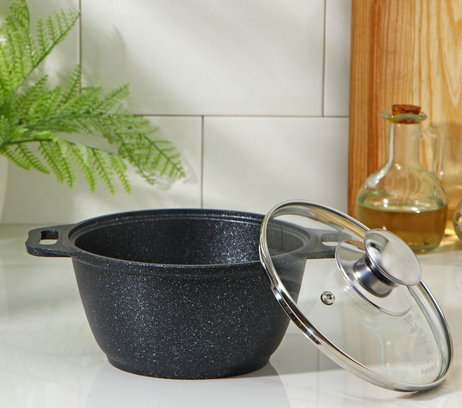 Кастрюля, 1 л, стеклянная крышка, антипригарное покрытие, цвет тёмный мрамор