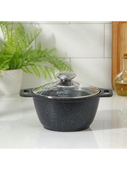 Кастрюля, 1 л, стеклянная крышка, антипригарное покрытие, цвет тёмный мрамор