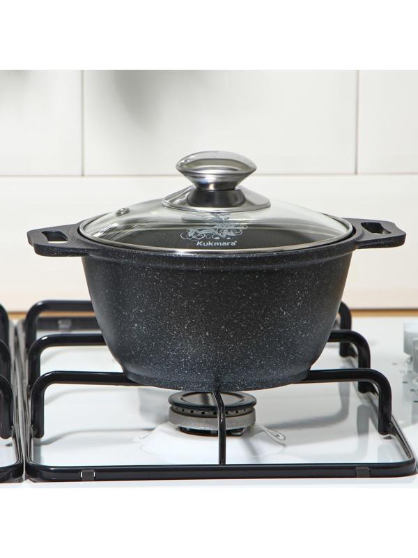 Кастрюля, 1 л, стеклянная крышка, антипригарное покрытие, цвет тёмный мрамор