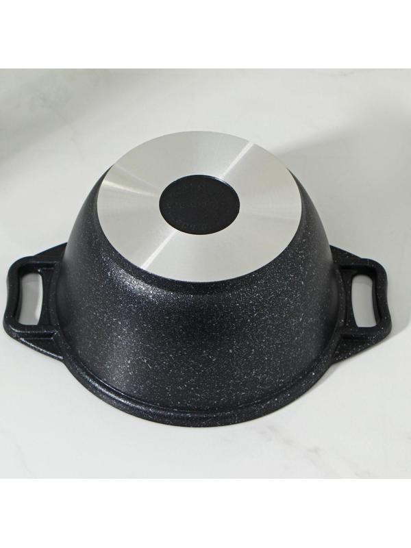 Кастрюля, 1 л, стеклянная крышка, антипригарное покрытие, цвет тёмный мрамор