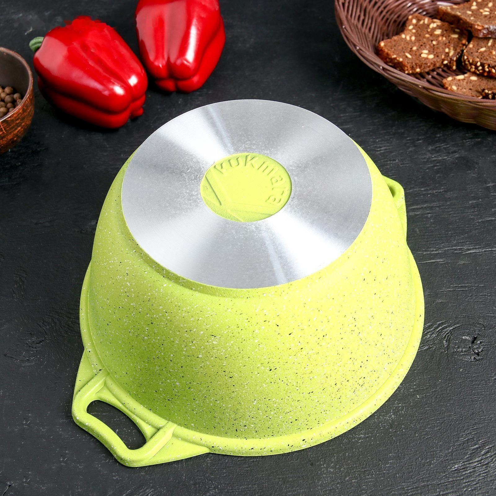 Кастрюля Trendy style, 3 л, стеклянная крышка, антипригарное покрытие, цвет зелёный