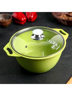 Кастрюля Trendy style, 3 л, стеклянная крышка, антипригарное покрытие, цвет зелёный