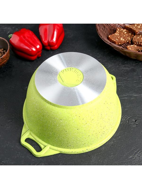 Кастрюля Trendy style, 3 л, стеклянная крышка, антипригарное покрытие, цвет зелёный