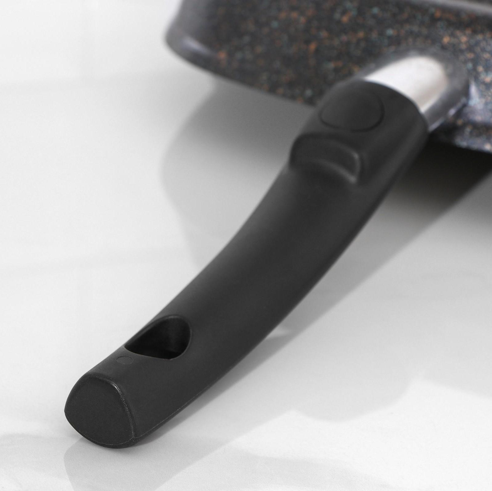 Сковорода-гриль квадратная Granit ultra, 28×28 см, съёмная ручка, стеклянная крышка, антипригарное покрытие, цвет чёрный