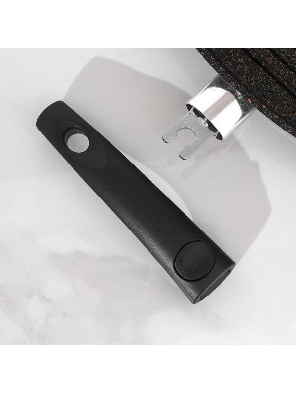 Сковорода-гриль квадратная Granit ultra, 28×28 см, съёмная ручка, стеклянная крышка, антипригарное покрытие, цвет чёрный