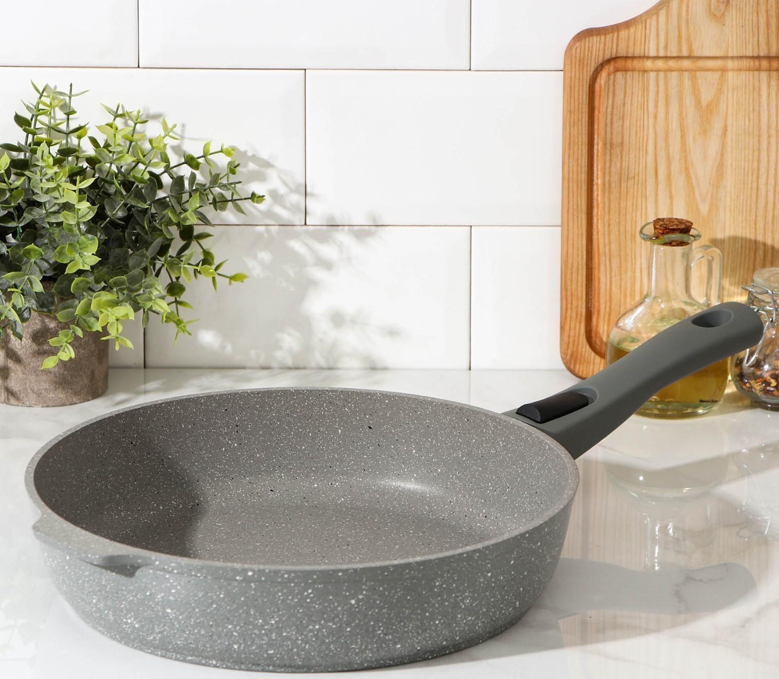 Сковорода, d=28 см, съёмная ручка, антипригарное покрытие, цвет светлый мрамор