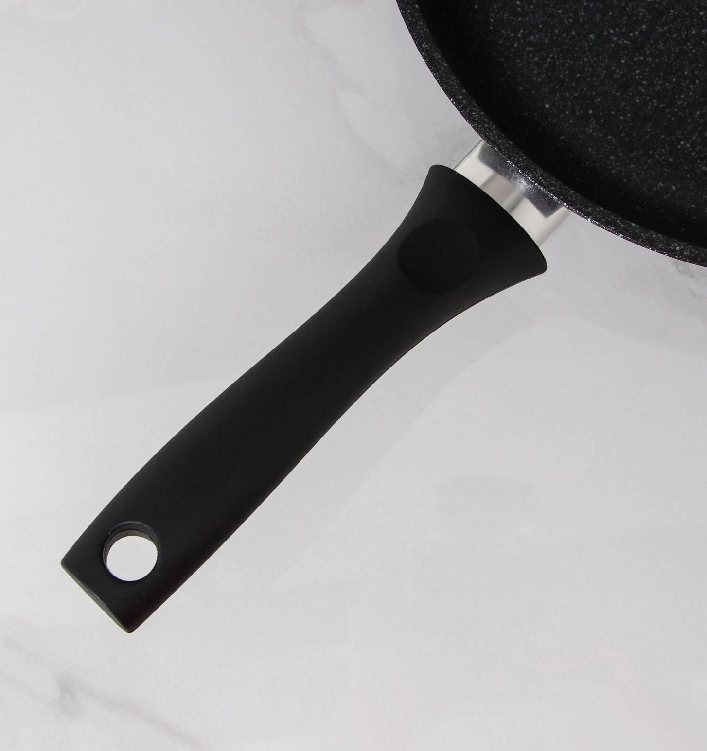 Сковорода, d=24 см, пластиковая ручка, стеклянная крышка, антипригарное покрытие, цвет тёмный мрамор