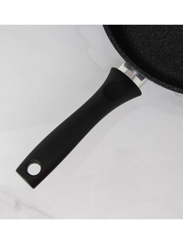 Сковорода, d=24 см, пластиковая ручка, стеклянная крышка, антипригарное покрытие, цвет тёмный мрамор