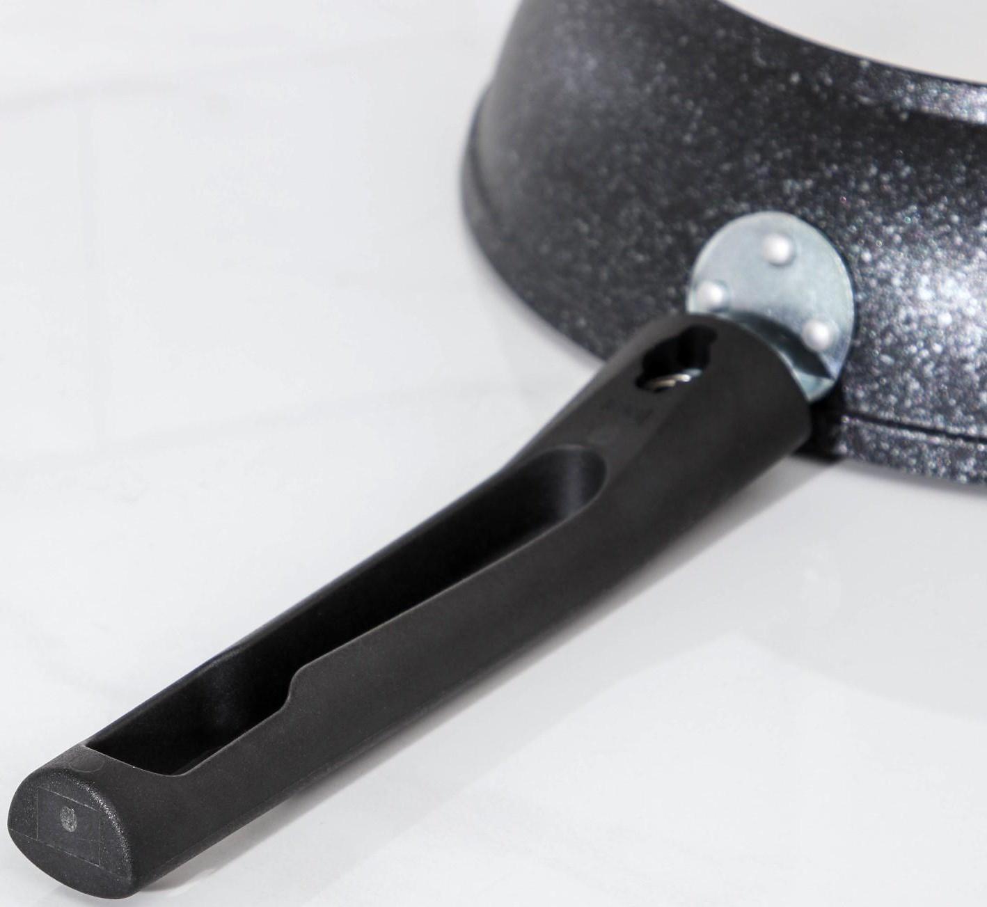 Сковорода, d=24 см, съёмная ручка, стеклянная крышка, антипригарное покрытие, цвет тёмный мрамор