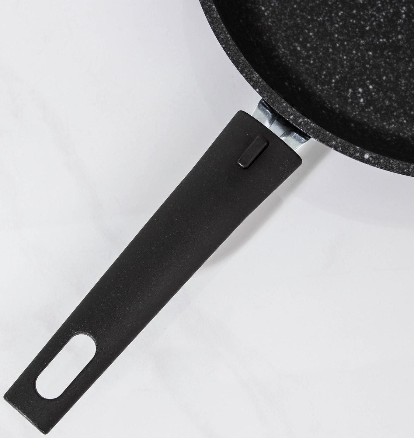 Сковорода, d=24 см, съёмная ручка, стеклянная крышка, антипригарное покрытие, цвет тёмный мрамор