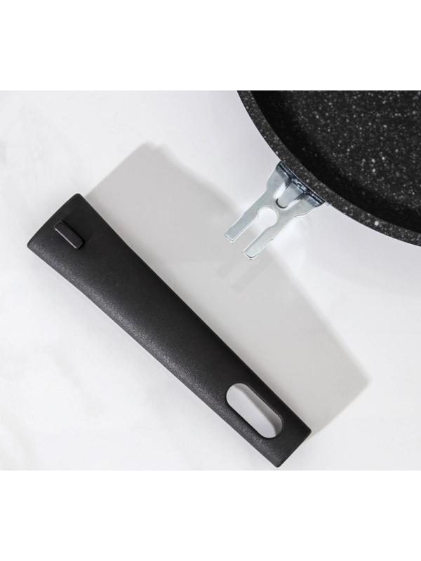 Сковорода, d=24 см, съёмная ручка, стеклянная крышка, антипригарное покрытие, цвет тёмный мрамор